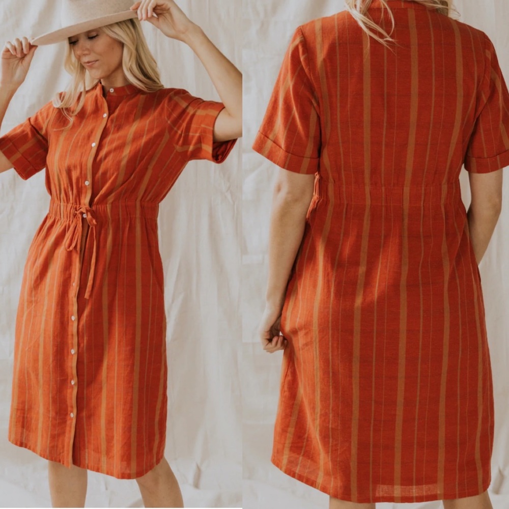 Roolee Terracotta Striped Midi Dress